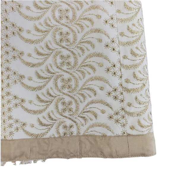 Banana Republic Pencil Skirt Size 6 Embroidered Gold Metallic Accent Ivory - Picture 6 of 8